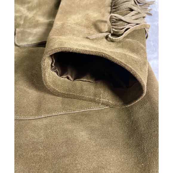 J. Peterman Frontiersman Brown Suede Men’s XXL Fringe Leather Western Jacket VTG - Picture 10 of 16